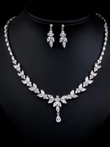 Elegant Zirconia Necklace & Earrings Set, Bridal Wedding Jewelry Collection, Perfect Gift for Brides, Stylish Accessory for Special Occasions