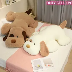 Large plush dog pillow with colored ears and large eye circles, cuddly and adorable plush toy for stress relief and emotional comfort, soft and cute pillow for bedtime companionship, gift for Valentine’s Day, Mother’s Day, Children’s Day, special occasion