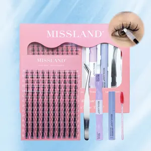 MISSLAND Lash Clusters Kit - Salon-Quality At-Home Eyelash Extensions, 3D Volume C Curl Lashes with Invisible Band, Vegan Nature-Infused Cosmetic, Reusable Mink-Feel for Cat Eye, Doll Eye Looks, Eyelashes Extensions