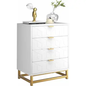【Christmas Gift】White 4 Drawer Dresser Large Dresser for Bedroom with 4 Large Drawers Modern Dressers with Gold Metal Handles for Hallway Entryway