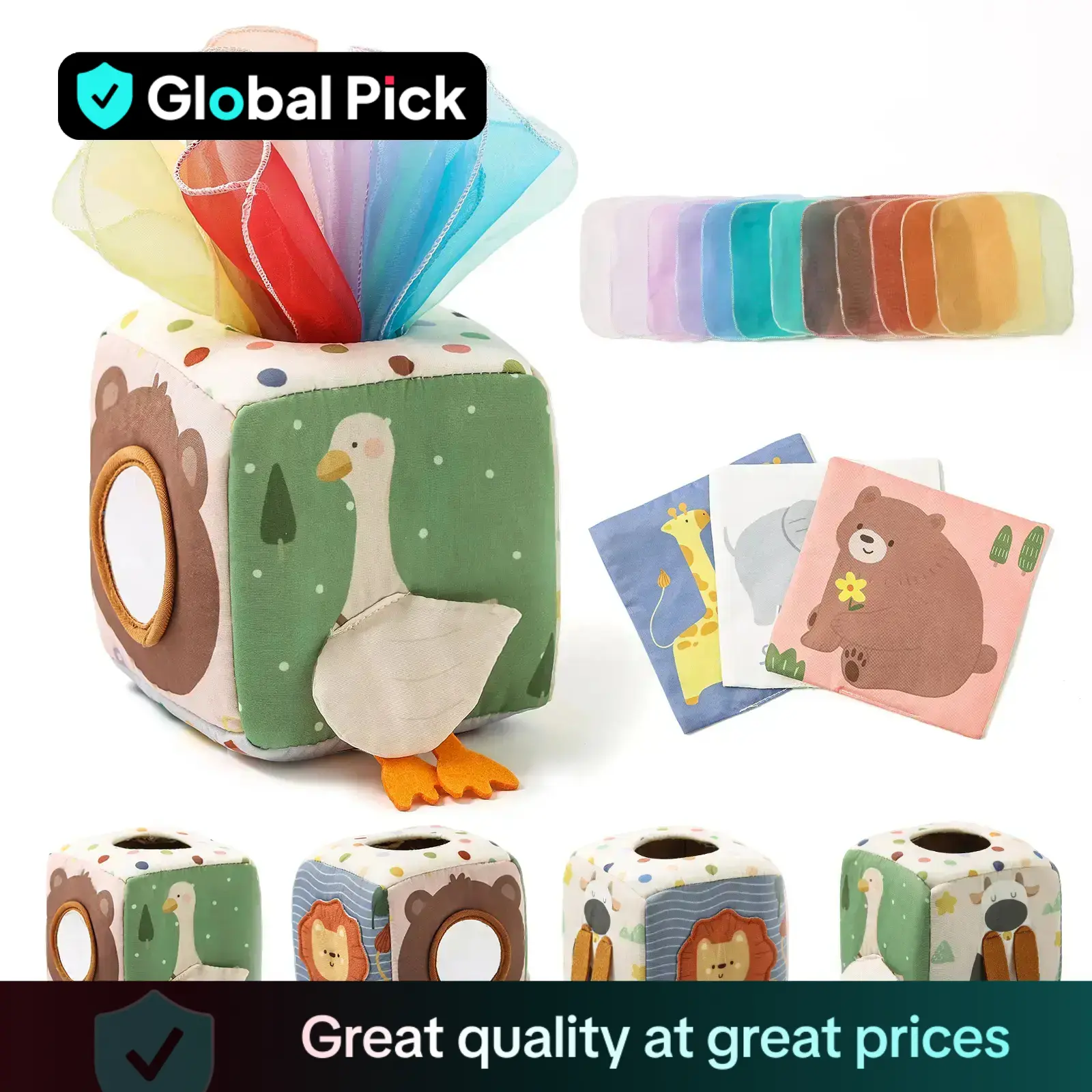 Animal Themed Tissue Box Toy, Colorful Tissue Pulling Toy, Educational Sensory Toy for Baby & Toddler, Improve Fine Motor Skills, Baby Travel Essentia