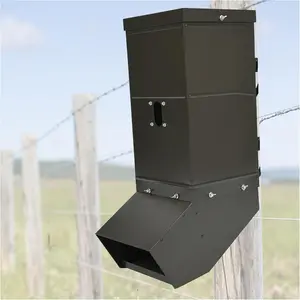 Livestock Feeder with Waterproof Cover and Mounting Straps, Hanging Deer Gravity Feeder, Steel Black