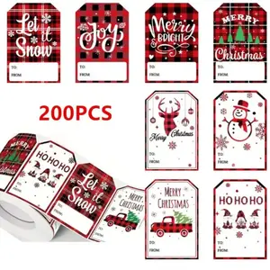 Self-Adhesive Holiday Gift Tags Roll, 200 Labels for Christmas Presents, Perfect for Crafts & Packaging, Durable Stickers for Festive Decorations