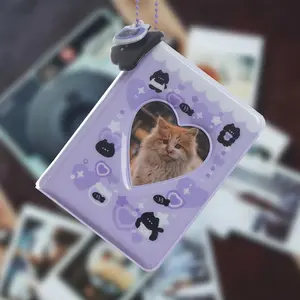 Mini Photo Card Storage Album with Keychain Charm, 3 Inch Heart Cutout Design, 20 Pages for 40 Photos, PVC Material, Photocard Album, Perfect for Travel, Weddings, Birthdays, Christmas