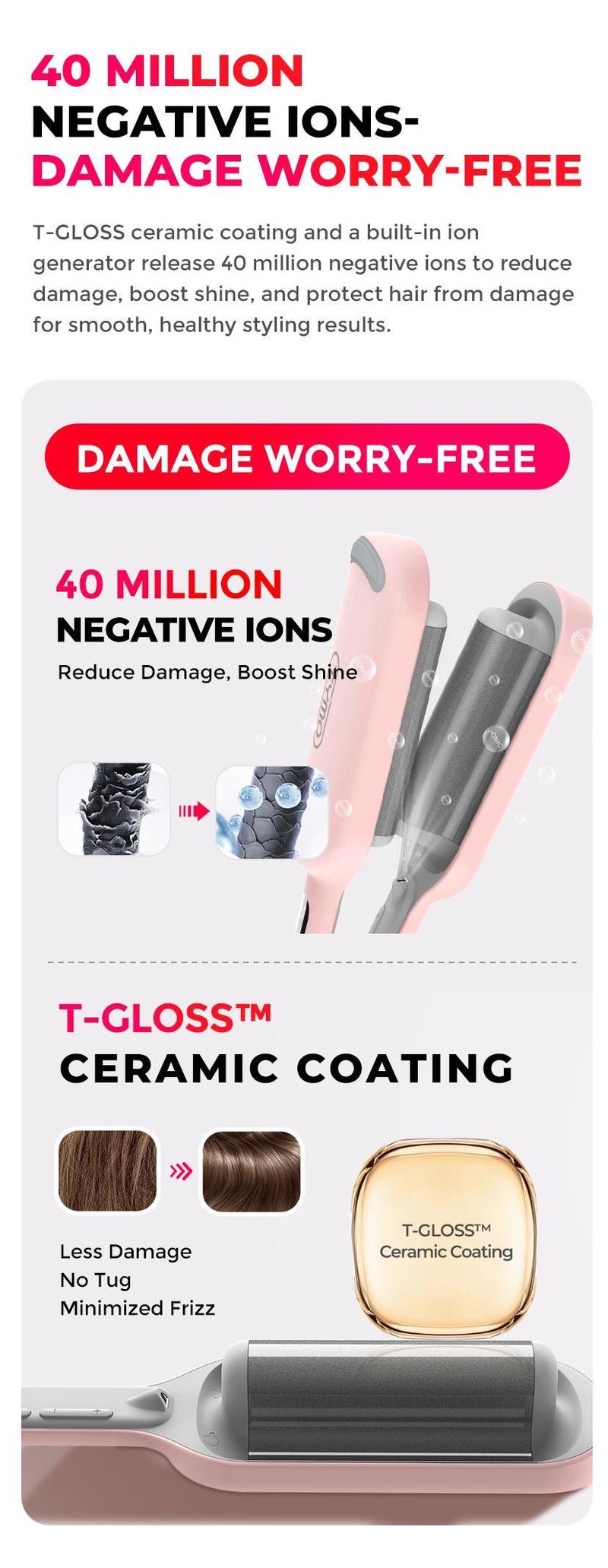 TYMO ROVY Beach Waves Curling Wand, Ionic Deep Waver Hair Curler Tool With Ceramic 3 Barrel For Women, Dual Voltage, Anti-Scald, Easy To Use Crimper Iron Hair Crimper Bed Head Waver Comfort, Hollywood Waves,Styling Kit,Negative Ion