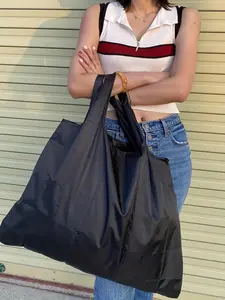 Women's Solid Color Tote Bag, Large Capacity High Load-bearing Waterproof Foldable Shoulder Bag, Portable Shoulder Bag for Outdoor Shopping, Lightweight Shopping Bag