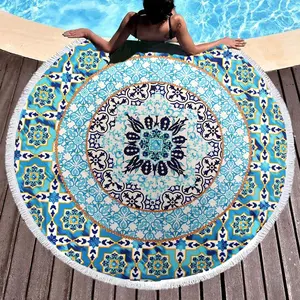 Floral Pattern Round Beach Towel, Boho Style Bathroom Mat, Multifunctional Towel for Home Beach Vacation, Pool & Beach Accessories