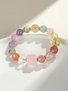 Gorgeous Semi-Precious Gemstones Round Beads Energy Power colorful Crystal Reiki Elastic Stretch Bracelet For Women Gifts