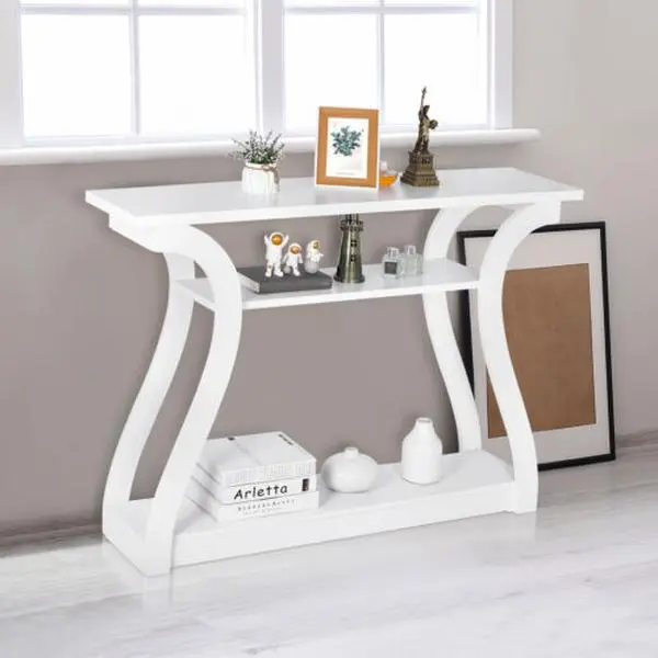 JupiterForce 47" Minimal Rectangle High-Quality Durable Wooden Accent End Table with Storage Shelf - White Indoor Home Furniture for Hallway, Living Room, Decor, Display