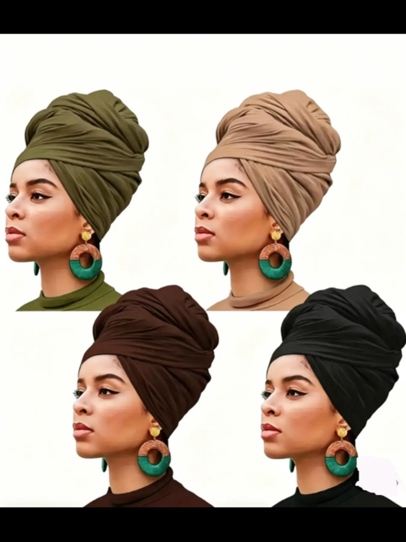 4 Pcs Boho Pleated Headscarf Hats, Elegant Solid Color Ultra Soft Breathable Long Strap, Multiple Colors Available, Perfect for Parties and Daily Wear