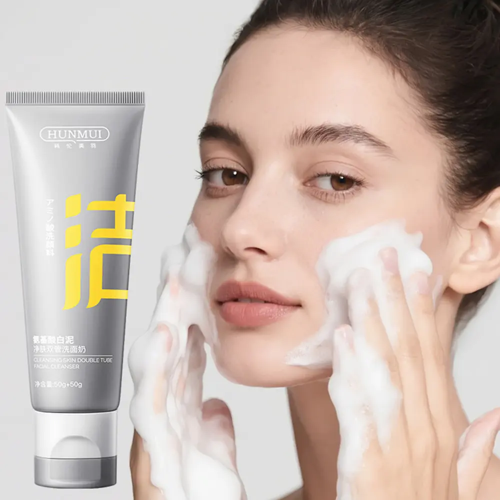 Korean Beauty Clay Cleansing Face Wash, Dual Tube Moisturizing Oil Control, Refreshing Daily Facial Cleanser for Clear Skin