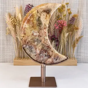 Pink Amethyst Moon Decor with Custom Spinning Stand