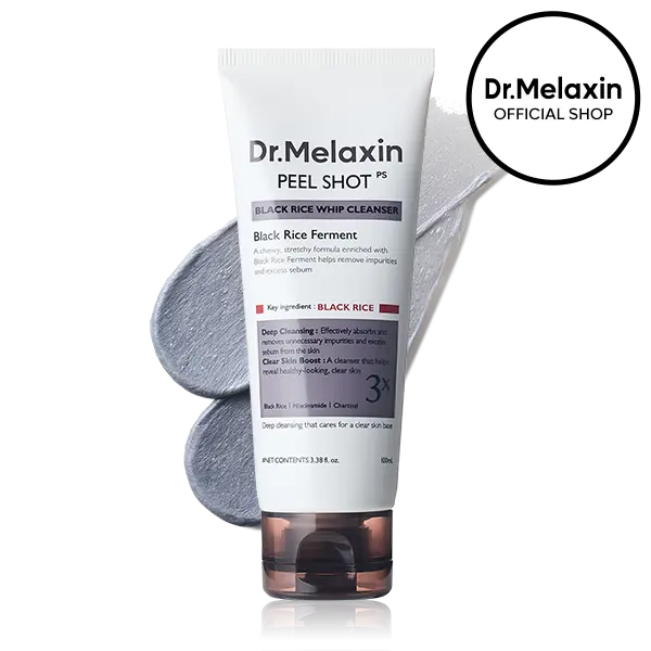 [Dr.melaxin Official] Peel Shot Black Rice Mochi Whip Cleanser 100ml formulated for blackheads, clogged pores, excess sebum, and dull skin