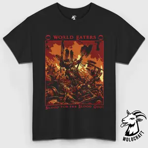 World Eaters T-Shirt – Blood for the Blood God Graphic Tee, Chaos Space Marine Legion Shirt, Unisex Cotton Top for Sci-Fi Gamers & Collectors, Grimdark Wargame Fan Apparel