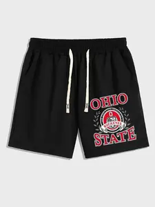 Ohio State Buckeyes Logo Graphic Shorts American College Style Drawstring Shorts For Men Casual Daily
