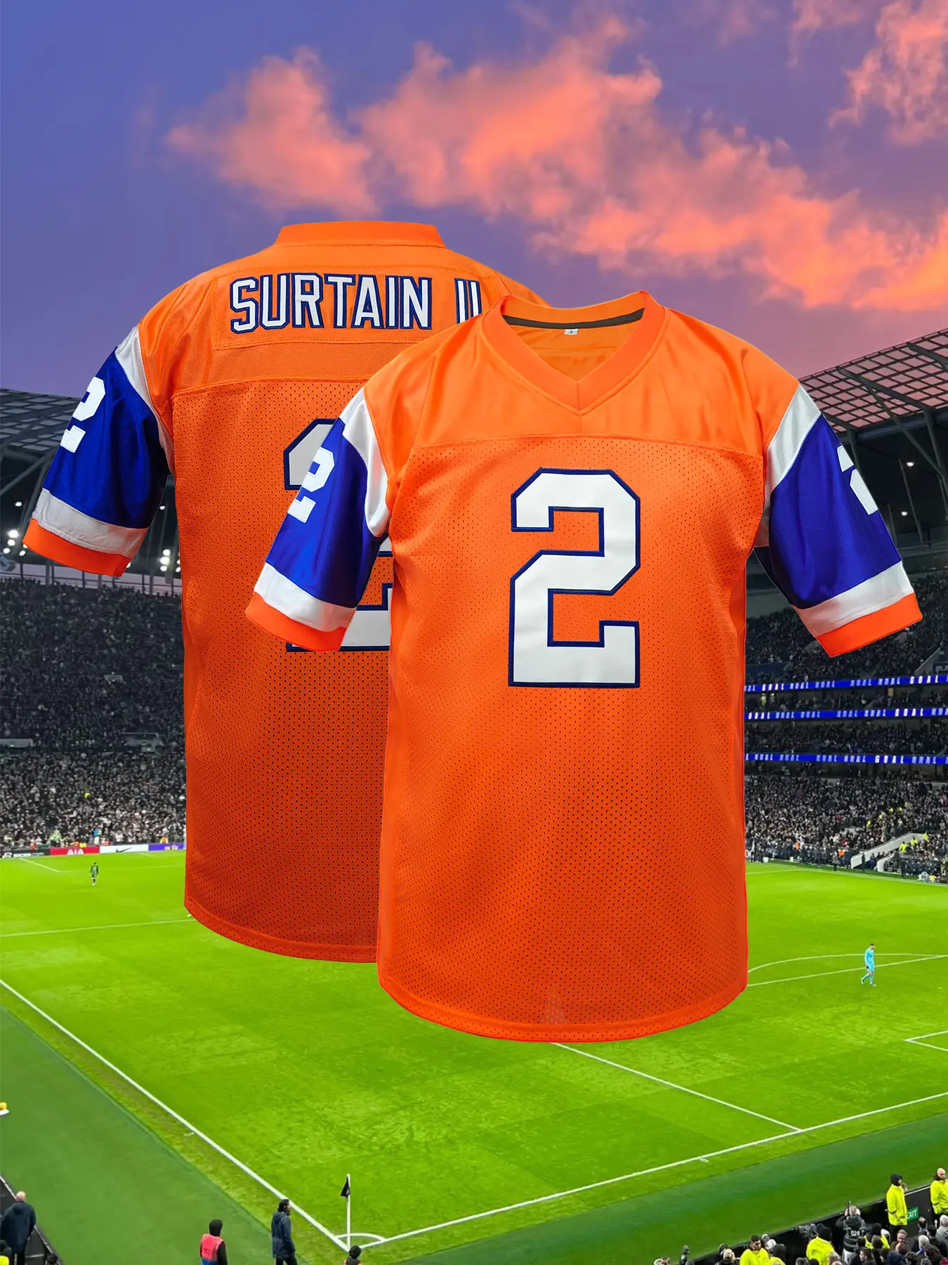 Men's Vintage American Football Jersey, V Neck Embroidered Rugby Jersey Denver #10 Short Sleeve Top, Breathable Loose Fit Casual T-Shirt, Stylish Jersey for Outdoor Sports,Gift for Training,Thanksgiving,Christmas,New Year