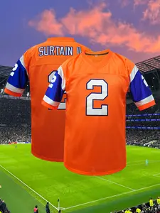 Men's Vintage American Football Jersey, V Neck Embroidered Rugby Jersey Denver #10 Short Sleeve Top, Breathable Loose Fit Casual T-Shirt, Stylish Jersey for Outdoor Sports,Gift for Training,Thanksgiving,Christmas,New Year