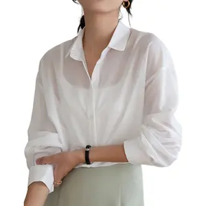 SHEEN Women's Long Sleeve Sexy See Through Top Fashion Black Trendy Mesh Blouse Vintage Casual Cute Summer Outfit Comfortable Fit Oversized Shirt Sheer Button Up Blouse Mesh Shirt