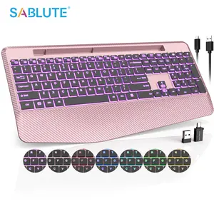 SABLUTE Wireless Keyboard Pink Paradise  Backlight Ergonomic Palm Rest Rechargeable 24 Months Standby Quiet Typing 2.4 GHz Stable Connection