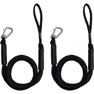 2-Pack 4FT Boat Bungee Dock Lines, Heavy Duty 2300LBS Shock-Absorbing Marine Mooring Ropes with 316 Stainless Clips, Foam Floats, Pontoon Fenders for Vehicle, Kayak Temporary Docking