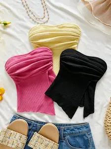 Summer Beach Vacation Tank Top, Party Street Style, Trendy Chic Shoulderless Crop Top, 1/3 Sleeve Options, Casual Summer Wear