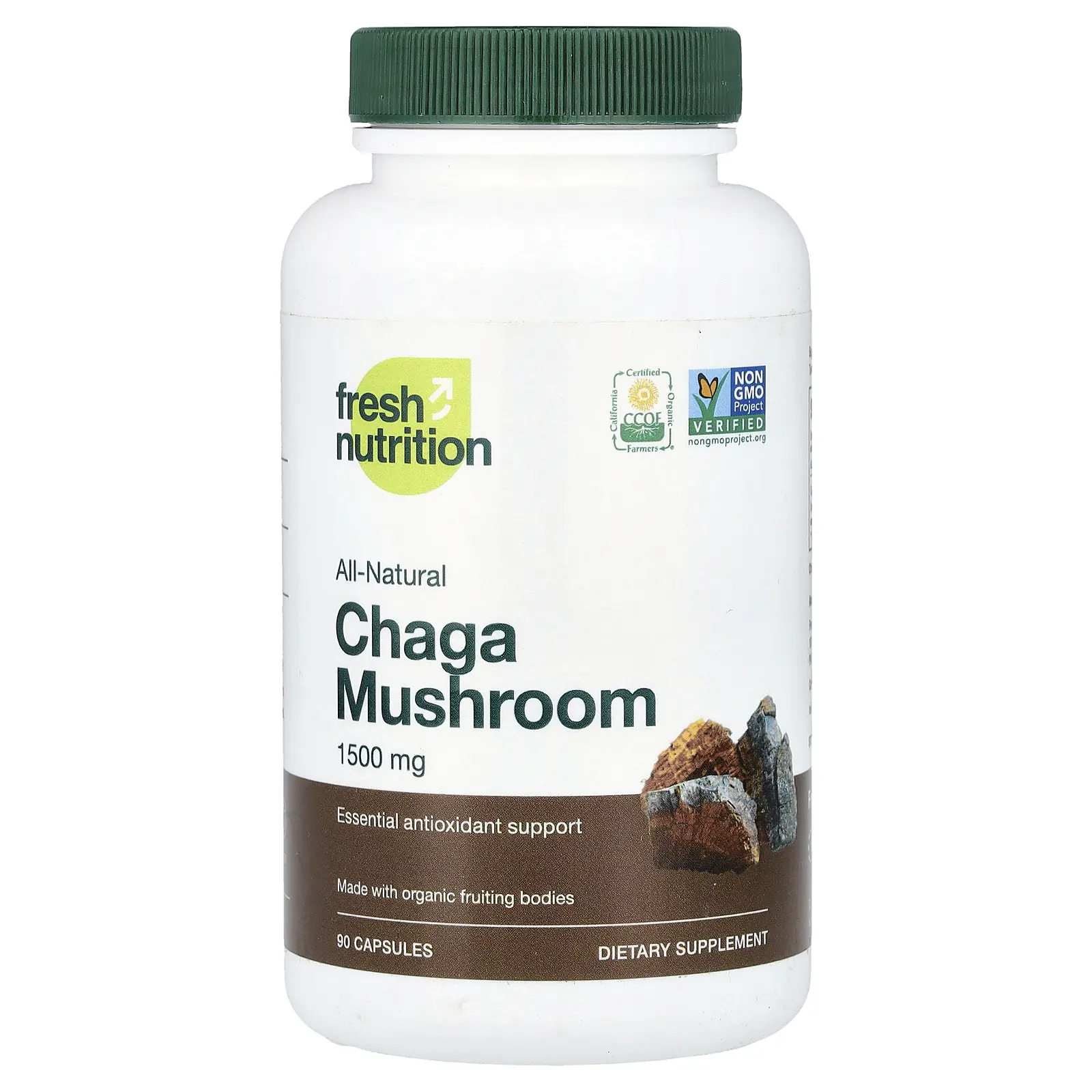 Fresh Nutrition Chaga Mushroom, 90 Capsules (500 mg per Capsule)