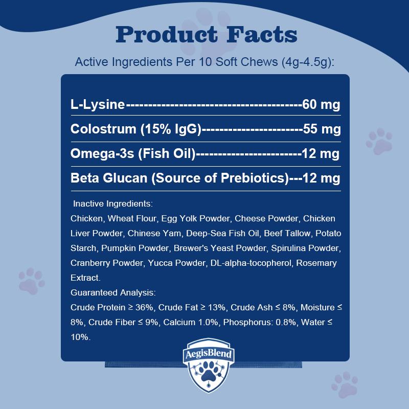 AegisBlend Lysine Cat Chews – Immune Support & Respiratory Health Cat Treats with Fish Oil & Krill, Helps with Watery Eyes & Seasonal Stress, Soft Chew Cat Supplement for Coat, Teeth & Wellness, 150g