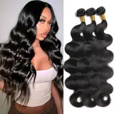 Vinisay 12A Unprocessed Brazilian Virgin Human Hair Body Wave Bundles, 12-30in Sew In Quick Weaves, Natural Black Weft Extensions for Women, Wavy Weave Bundles, Weft Hair Extensions Human Hair, Unprocessed Weave Bundles