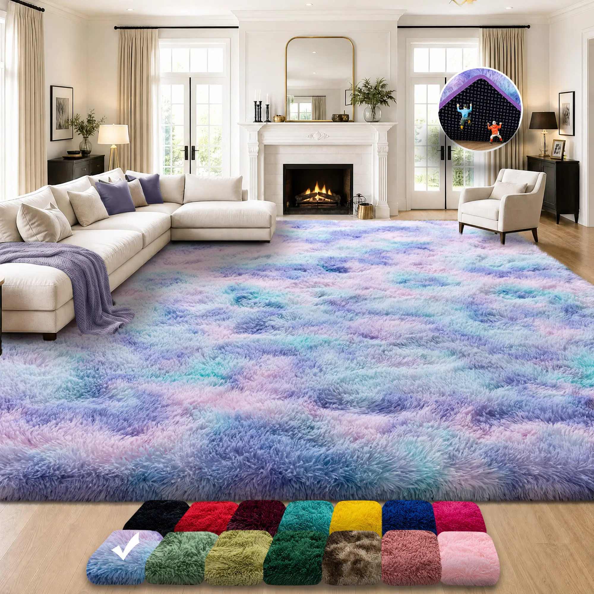 【Summer Sale Deals】【Moving Season】REZUTAN Super Soft Plush Shaggy Area Rug with 4 Free Anti-Slip Stickers, Cozy Carpet for Living Room, Bedroom Use