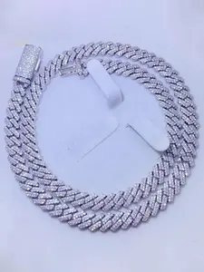 Hiphop 14MM 2-row iced-out full diamond Cuban necklace with straight edges VVS iced-out Cuban chain, trendy fashion hip-hop jewelry, suitable for parties and large events, Mother’s Day and Father’s Day gift.