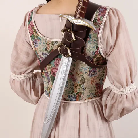 1PC Medieval Faux Leather Single Shoulder Scabbard Renaissance Vikings Knight Cosplay Sword Case Shoulder Back Scabbard Brown Frog Frame Shoulder Sword Strap Halloween Costume Accessory (no Sword Included)