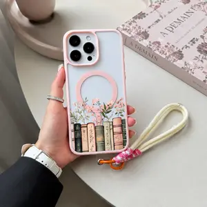 Magnetic Floral Bookshelf Phone case for iPhone Samsung Galaxy 17Pro Max Air 16Plus 15 14 13 12 11 XR XS cases, Drop-Proof, MagSafe Compatible,Shockproof Anti-Drop Phone Case,  Perfect for Teen Girls.