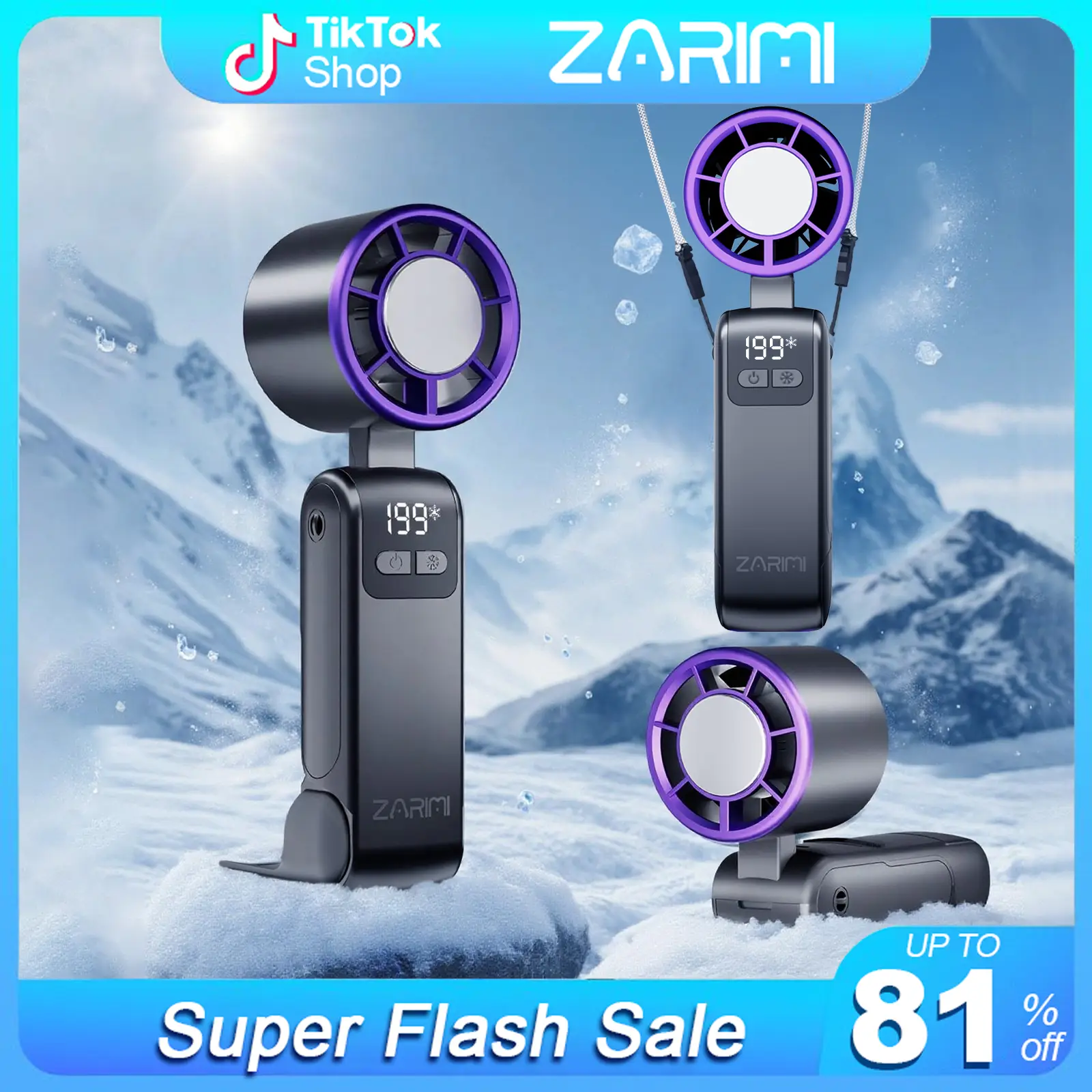 TikTokShopRestock-ZARIMI Multifunctional Portable Turbo Handheld Cooling Fan with 5-speed ，Type-C Battery Powered, 5-in-1 Mini Fans, Digital Display