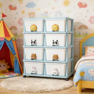 Rolling Storage Drawers with Cartoon Animal Knobs, 5 Layer Plastic Storage Cabinet with Wheels, Multifunctional Toy & Book Organizer for Playroom, Bedroom, Nursery and Kids’ Closet, Easy to Assemble