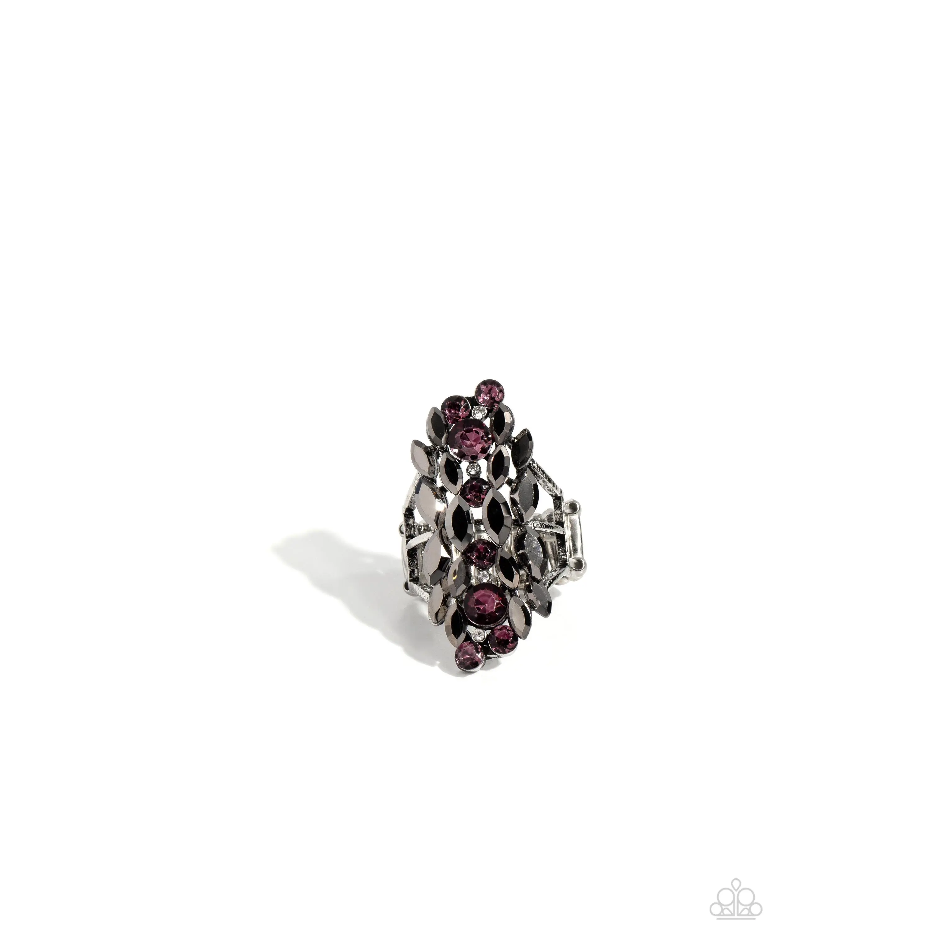 Smoky Smolder - Purple and Hematite Rhinestone Silver Ring - Paparazzi