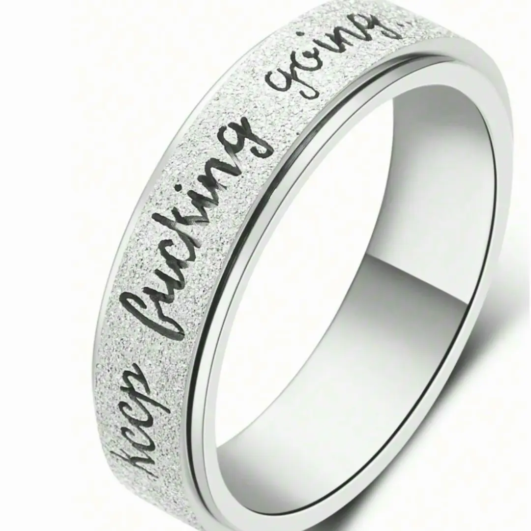 Keep Going Hollow Rotatable Ring, Fidget Ring 6mm Wide Silver/Colorful/Black Titanium Steel Spinning Ring For Men And Women Daily Wear
