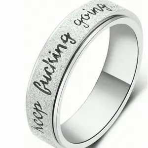 Keep Going Hollow Rotatable Ring, Fidget Ring 6mm Wide Silver/Colorful/Black Titanium Steel Spinning Ring For Men And Women Daily Wear