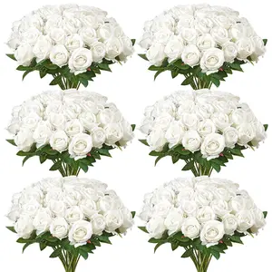 120 Pcs White Roses Artificial Flowers Realistic Bouquet For Xmas Home Decor, Wedding Centerpieces, Holiday Decor, Indoor Outdoor Silk Roses, Lifelike, Low Maintenance, Maintenance Free Floral Arrangement, Gift Ready