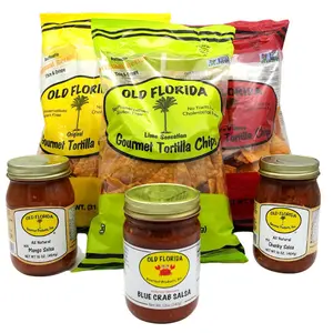 Old Florida Gourmet Gift Box  | 3 Non-GMO Tortilla Chip Flavors + 3 Delicious Salsas in Glass Jars Natural Snacks Beautifully Packaged, Perfect Gift!