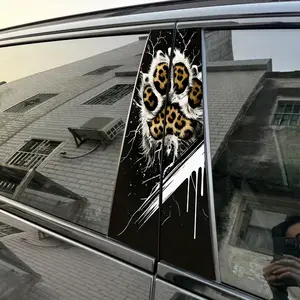 2pcs Leopard - print paw print, lightning, splashing ink B-pillar Waterproof Car Sticker DIY Car Door Pillar Decorative Sticker