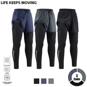 Spring promotional men’s two-way quick-dry, breathable, stretchy running pants featuring an elastic waistband, a phone pocket, and a towel loop; made from a breathable, comfortable quick-dry fabric suitable for all seasons, ideal for outdoor running, gym