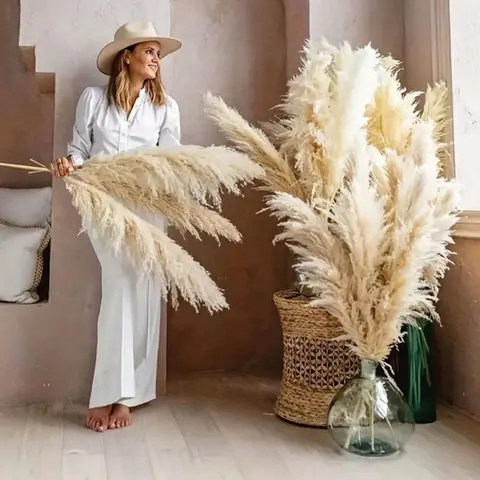 45inch Natural Pampas Grass ,20 Stems Tall Bouquet,Accent for Home Dining Table, Unique Room Decor, Instant Table Drama, Elegant Ambiance, Boho Wedding Centerpiece