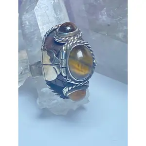 Poison ring size 7.50 tiger eye Mexico solid sterling silver band women