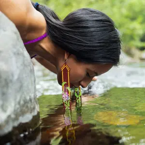 Blossoms - Floral Beaded Earrings in Pink and Green - Handmade by Indigenous Artisans - Mother Sierra
