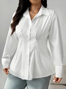 Elegant Plus Size Women's Solid Color Long Sleeve Shirt, Stylish Casual Blouse for Everyday Wear, Comfortable and Versatile Clothing