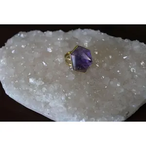 Amethyst Crystal Pyramid Ring