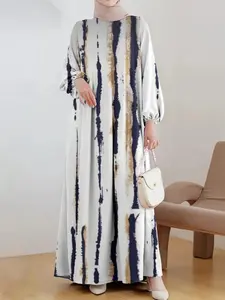 New Striped Long Dress for Women, Loose Fit Fashionable Dress, Vacation Style Commuter Long Sleeve Dress, Elegant Casual Wear