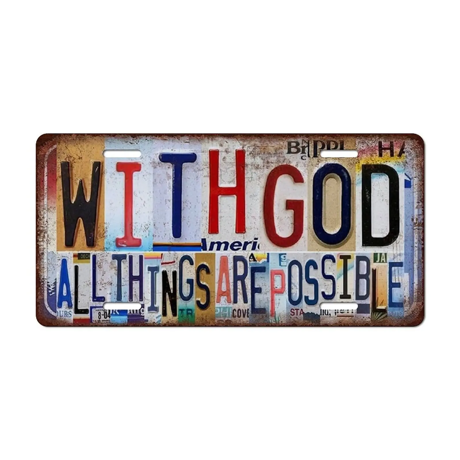 Vintage Inspirational Wall Decor With God All Things Are Possible License Plate Christian Metal Sign Tin Signs Poste 12*6in,12x18in