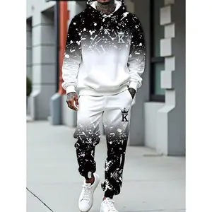 2 pieces of men's casual Ombre hooded sweatshirt and pants sports suit, autumn clothing