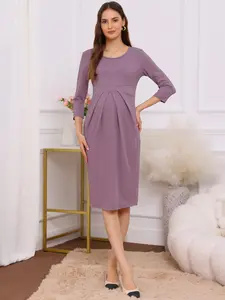 INSPIRE CHIC Women's Maternity Dresses Crew Neck 3/4 Sleeves Office Cocktail Back Zipper Work Pregnancy Dress Mauve